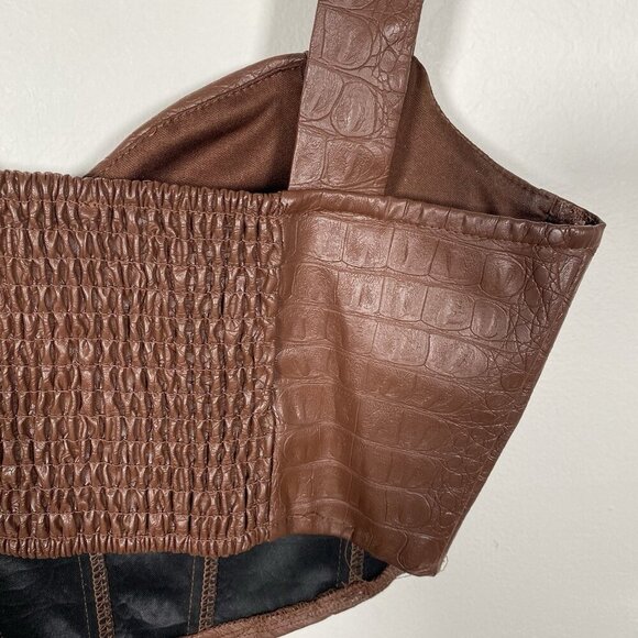 Urban Outfitters OLM Faux Leather Bustier Crop Top M Brown Croc Smocked Corset - Picture 5 of 12